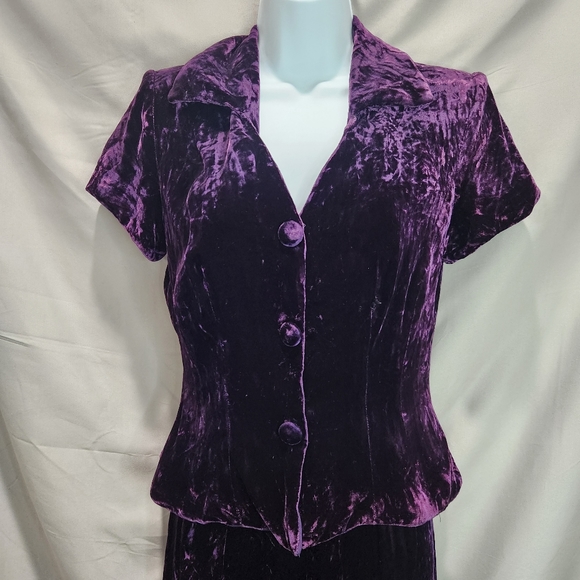 Watters and Watters Vintage 80s Luxurious Crushed Purple Velvet Pantsuit Set - Picture 9 of 14